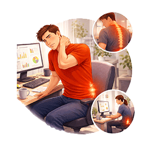 Back and neck pain from prolonged sitting